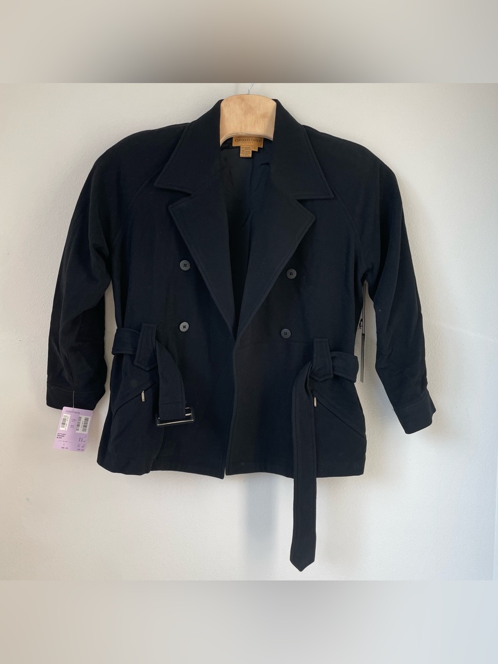 NEW Classiques Entier Wool Blend Blazer Jacket size L Cropped Black Vintage 90’s